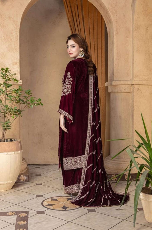 Mah Meer Deep Maroon Velvet formal wear