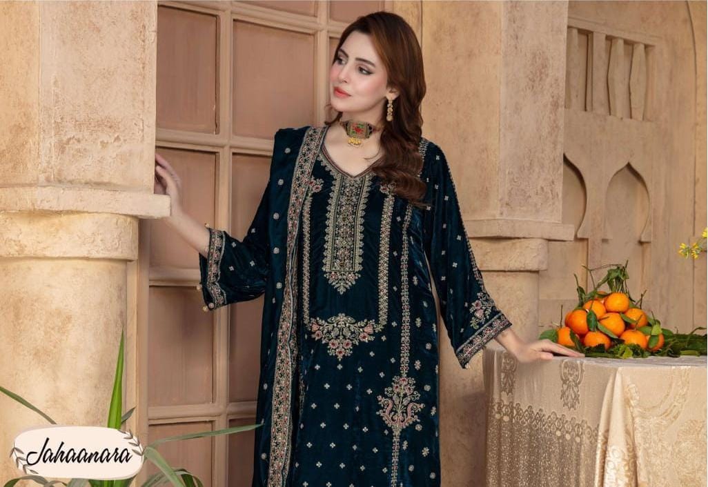 Mah Meer dark teal blue Velvet formal wear